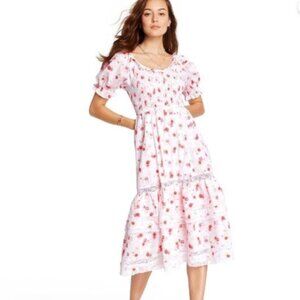 Love Shack Fancy-Target Cosette Dress Pink Floral Ruffle Lace Smocked Peasant M